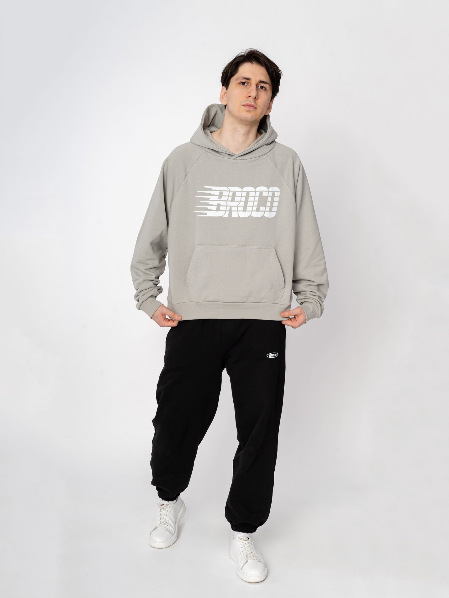 Unisex Oversize Gri Baskılı Broco Cut Sweatshirt
