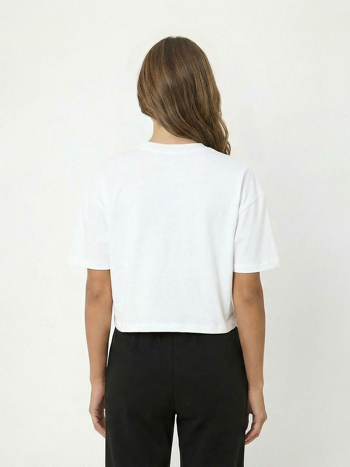Kadın Oversize Beyaz Basic Crop T-shirt
