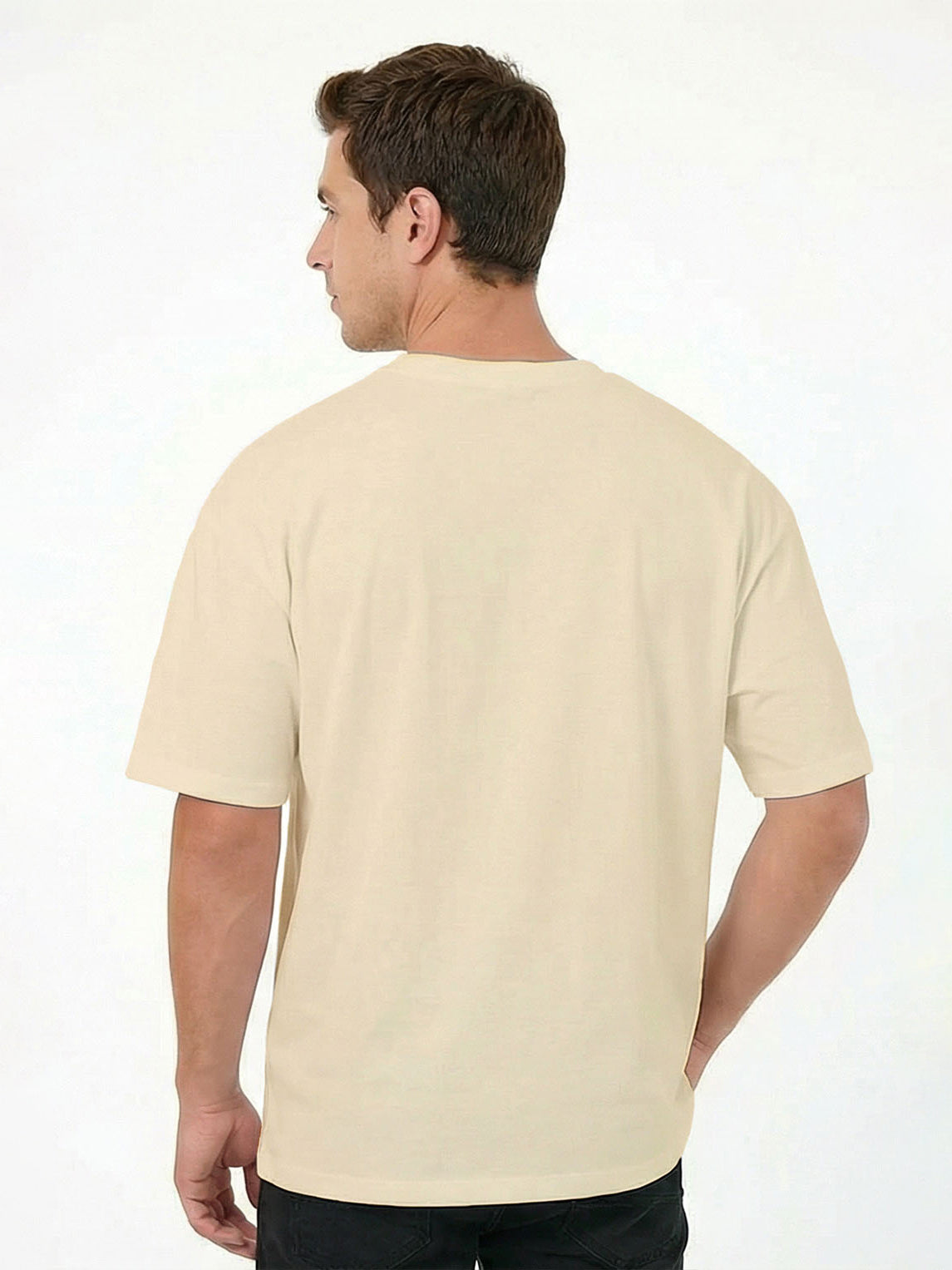 Erkek Oversize Bej Basic Broco T-shirt