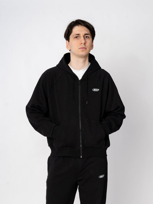 Unisex Oversize Fermuarlı Siyah Basic Sweatshirt