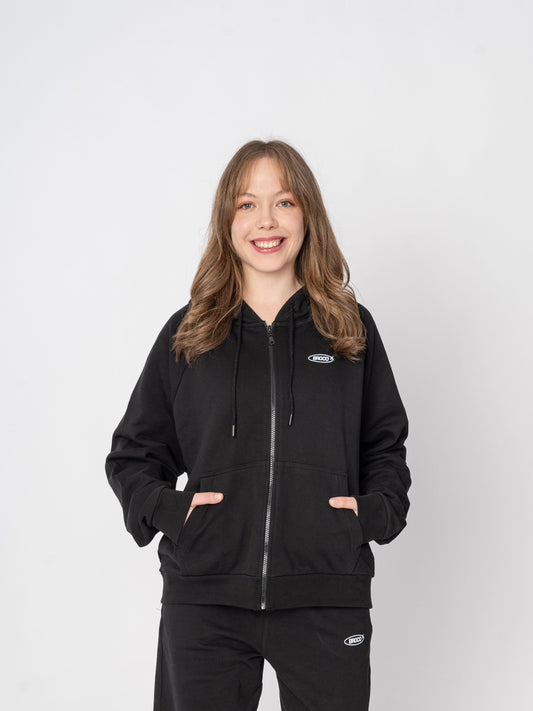 Unisex Oversize Fermuarlı Siyah Basic Sweatshirt