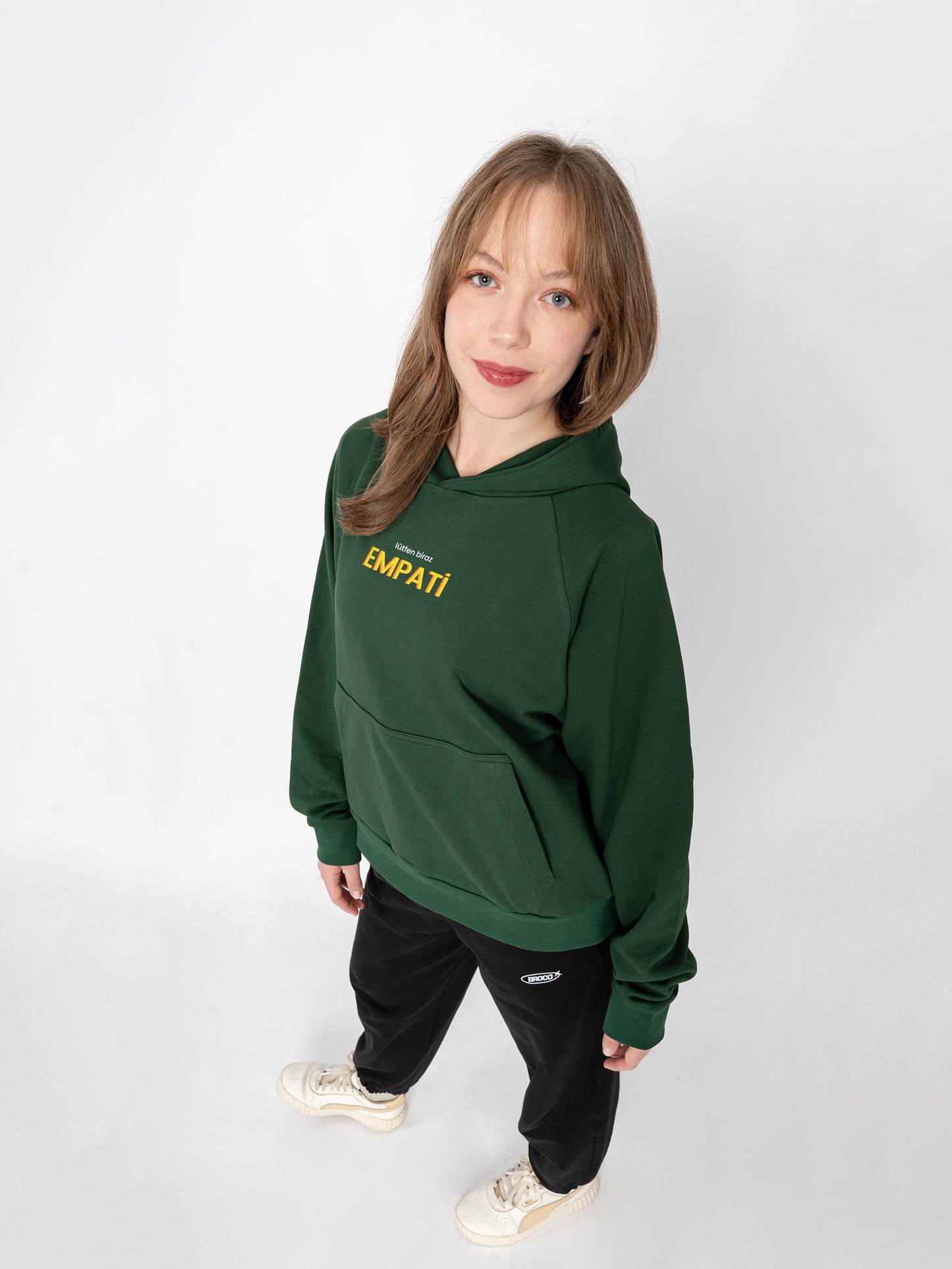 Unisex Oversize Yeşil Baskılı Empati Sweatshirt