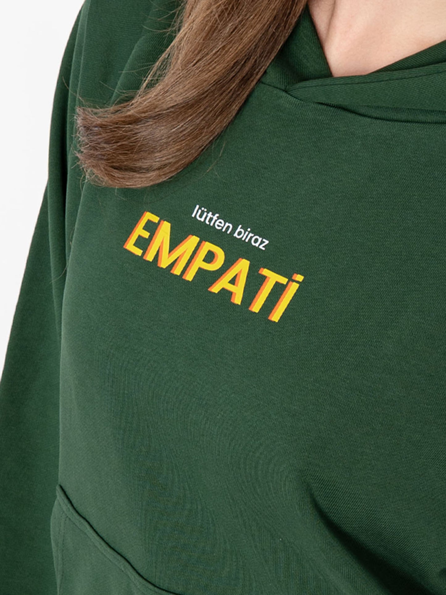 Unisex Oversize Yeşil Baskılı Empati Sweatshirt