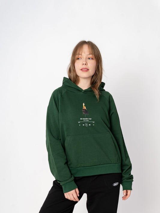 Unisex Oversize Yeşil Baskılı MP3 Sweatshirt