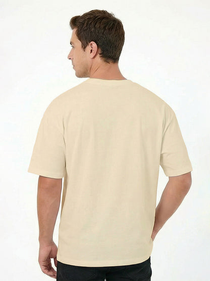 Erkek Oversize Bej Basic Broco T-shirt
