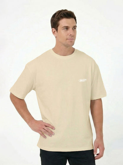 Erkek Oversize Bej Basic Broco T-shirt