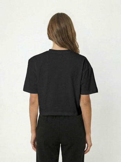 Kadın Oversize Siyah Basic Broco Crop T-shirt