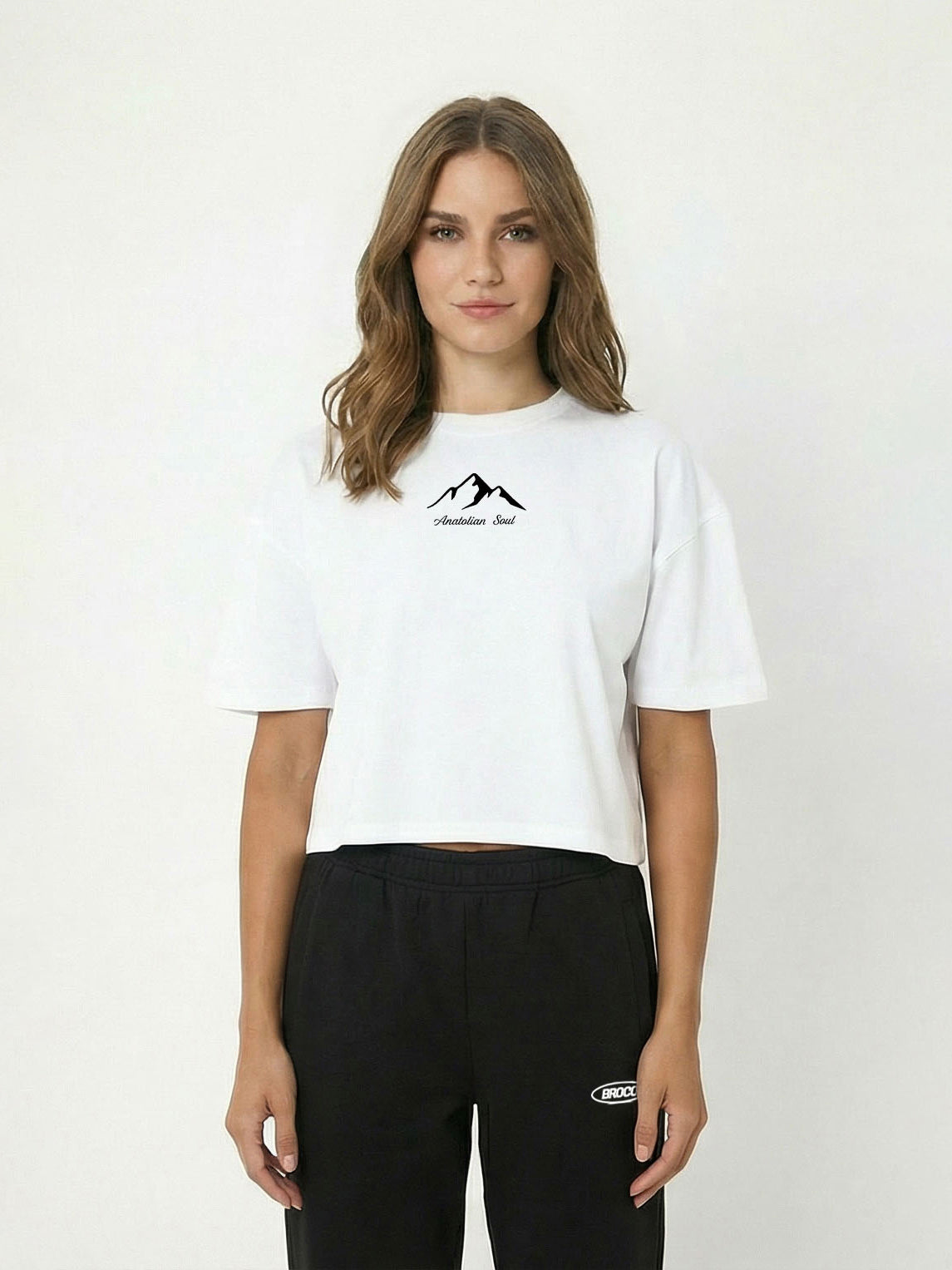 Kadın Oversize Beyaz Anatolian Soul Crop T-shirt