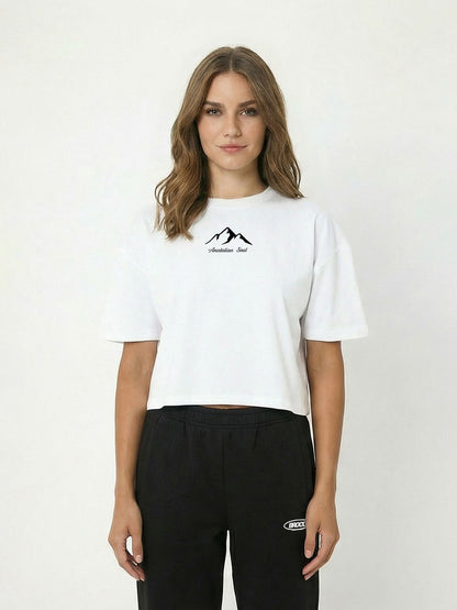 Kadın Oversize Beyaz Anatolian Soul Crop T-shirt