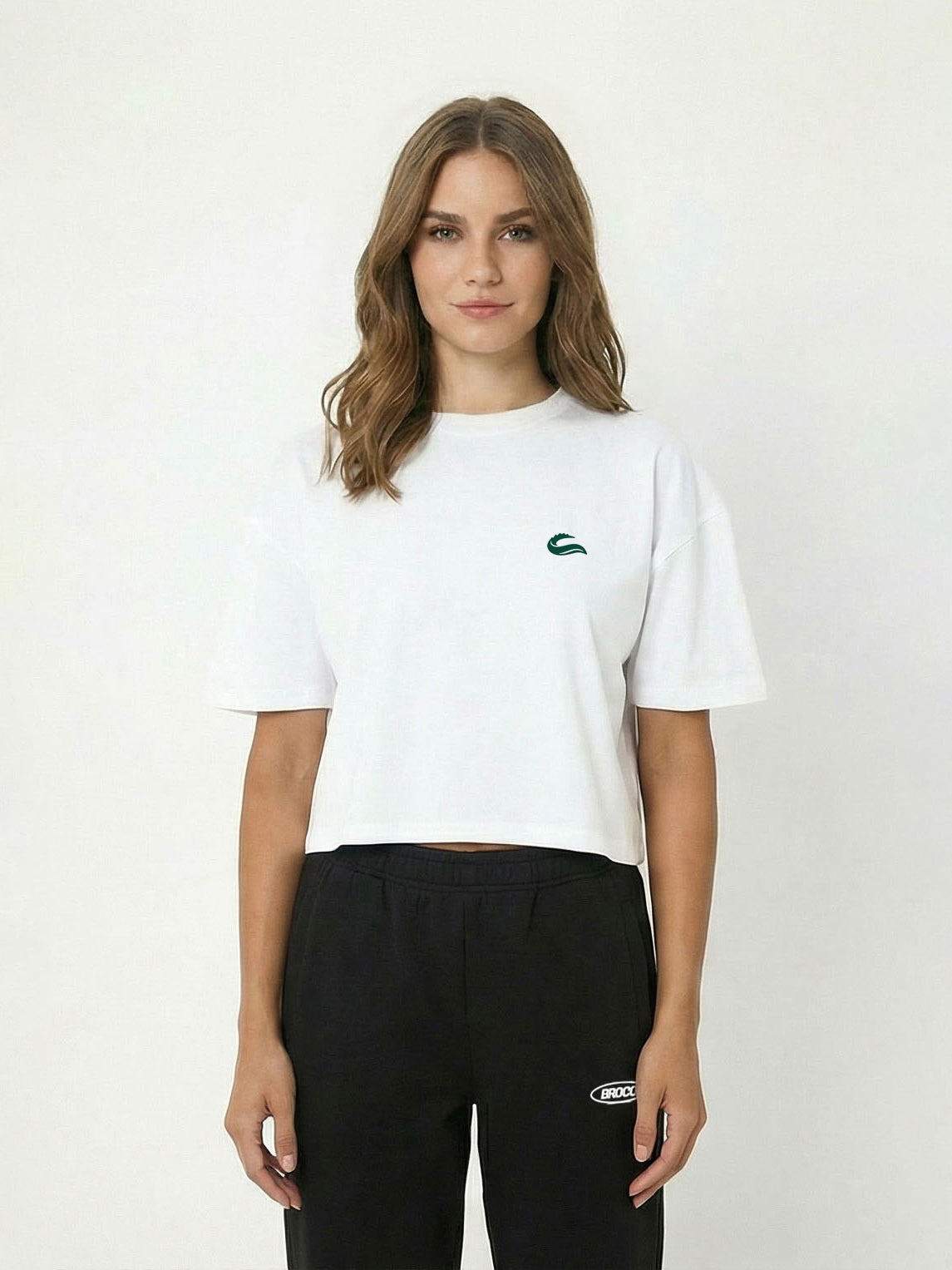Kadın Oversize Beyaz Basic Crop T-shirt