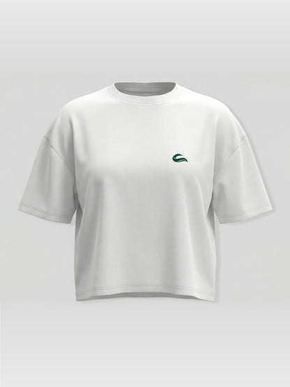 Kadın Oversize Beyaz Basic Crop T-shirt