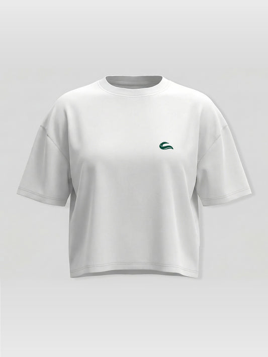 Kadın Oversize Beyaz Basic Crop T-shirt