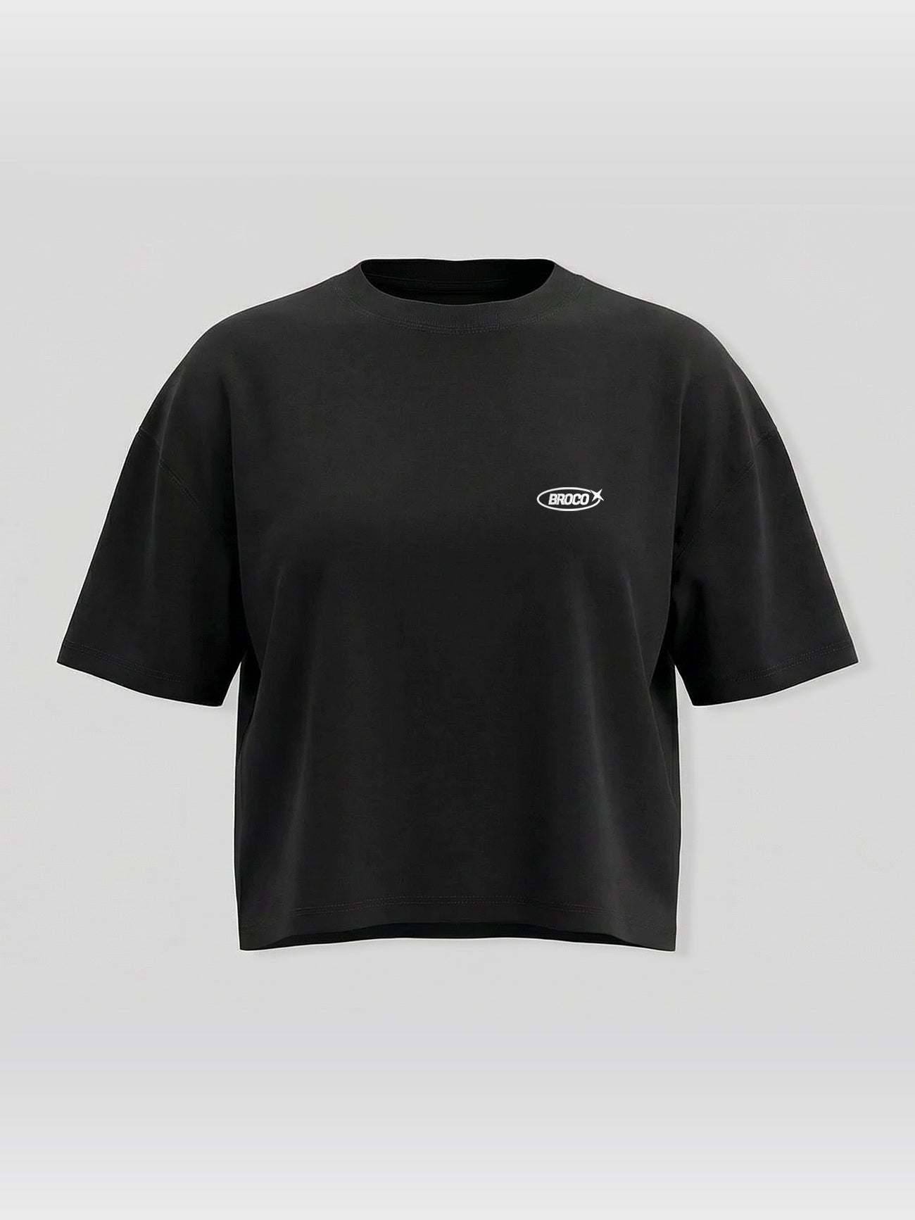 Kadın Oversize Siyah Basic Broco Crop T-shirt