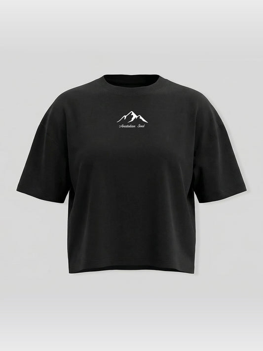 Kadın Oversize Siyah Anatolian Soul Crop T-shirt