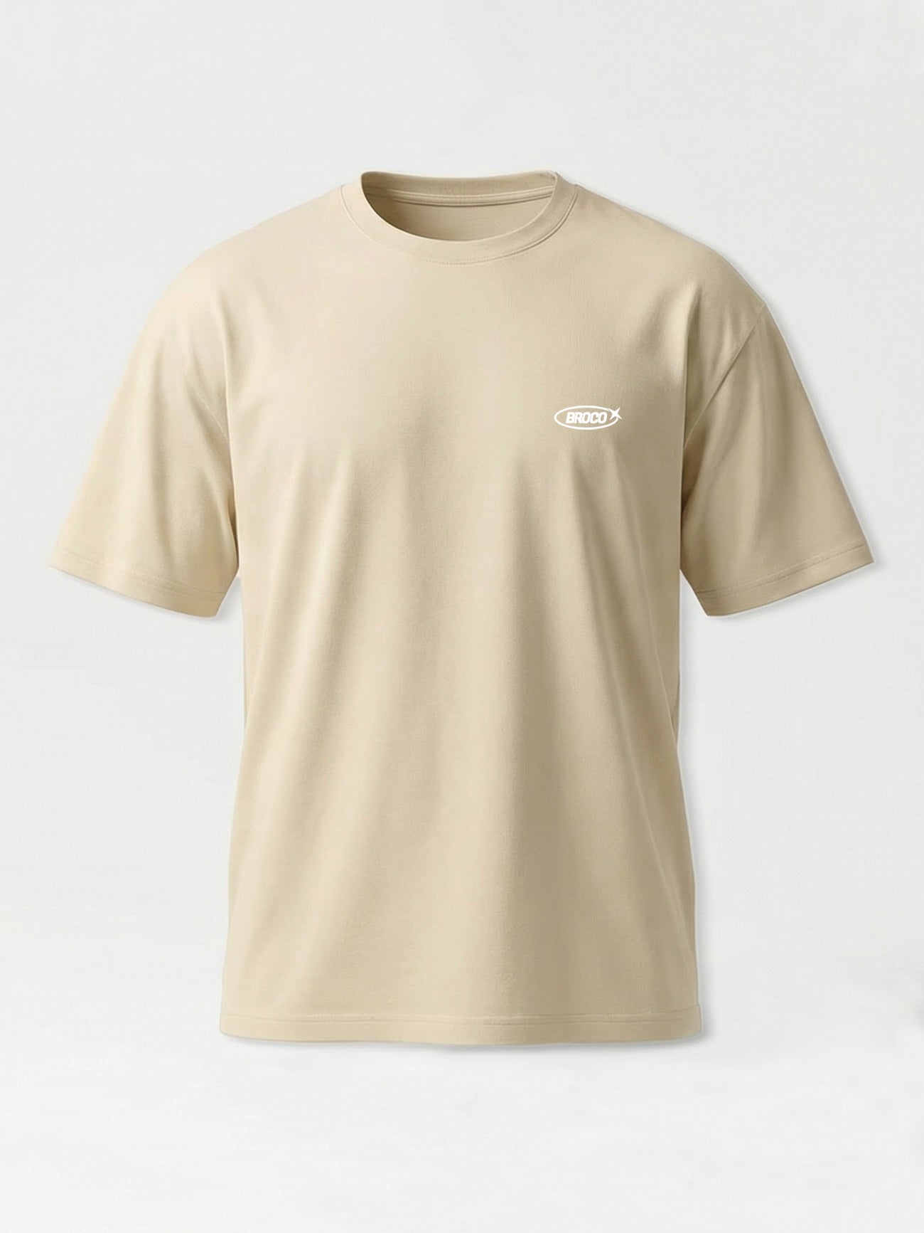 Erkek Oversize Bej Basic Broco T-shirt