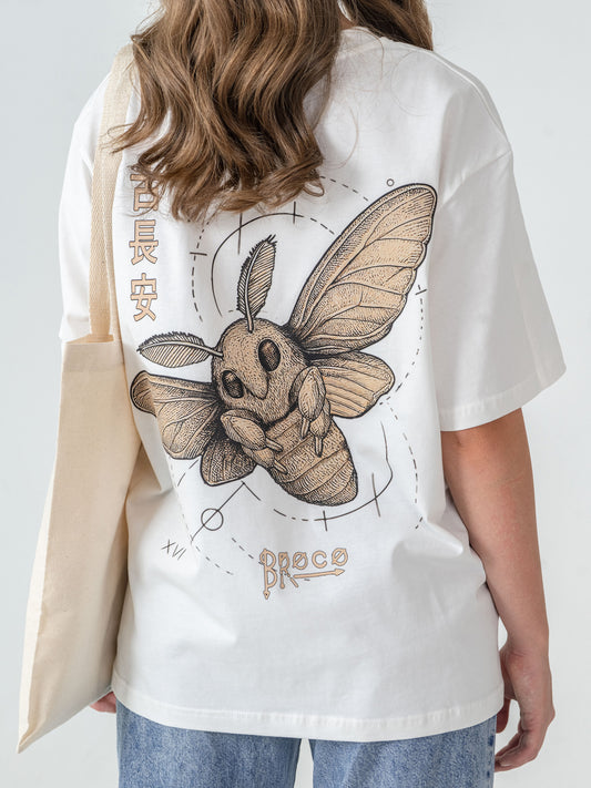 Unisex Oversize Beyaz İpek Yolu T-shirt