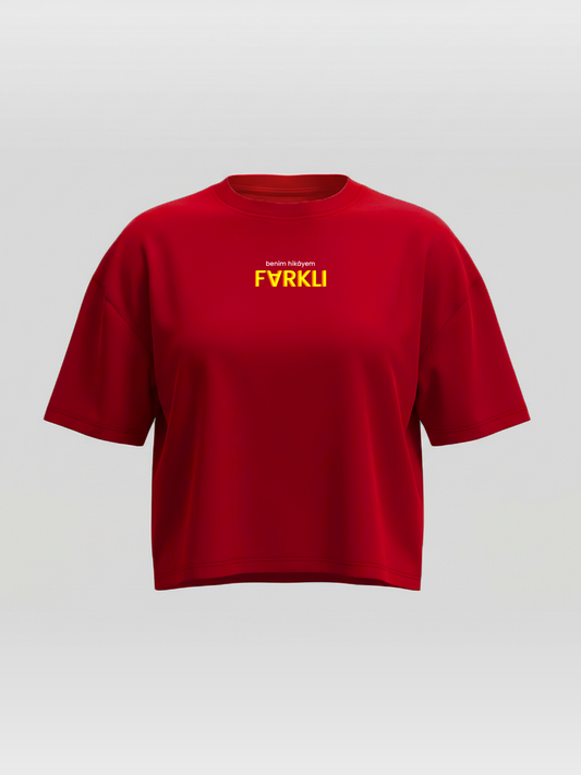 Kadın Oversize Kırmızı Farklı Crop T-shirt