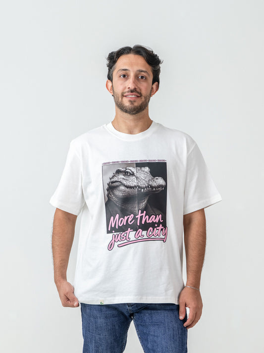Unisex Oversize Beyaz Pink Croco T-shirt
