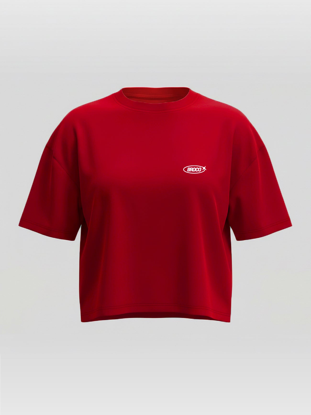 Kadın Oversize Kırmızı Broco Logo Crop T-shirt