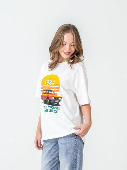 Unisex Oversize Beyaz Serçe T-shirt