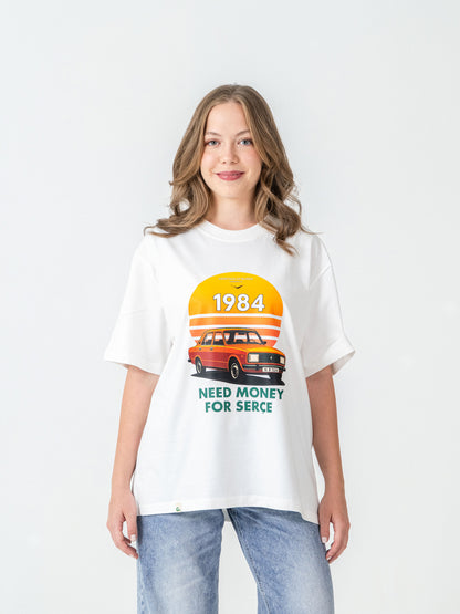 Unisex Oversize Beyaz Serçe T-shirt