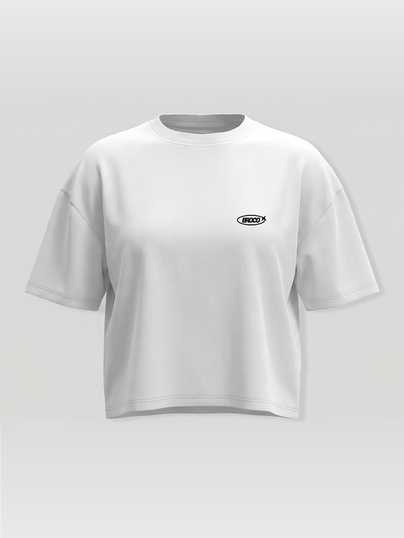 Kadın Oversize Beyaz Basic Broco Crop T-shirt
