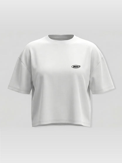 Kadın Oversize Beyaz Basic Broco Crop T-shirt