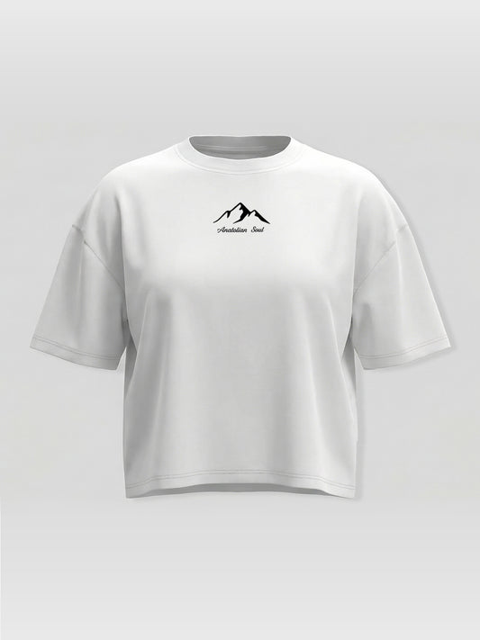 Kadın Oversize Beyaz Anatolian Soul Crop T-shirt