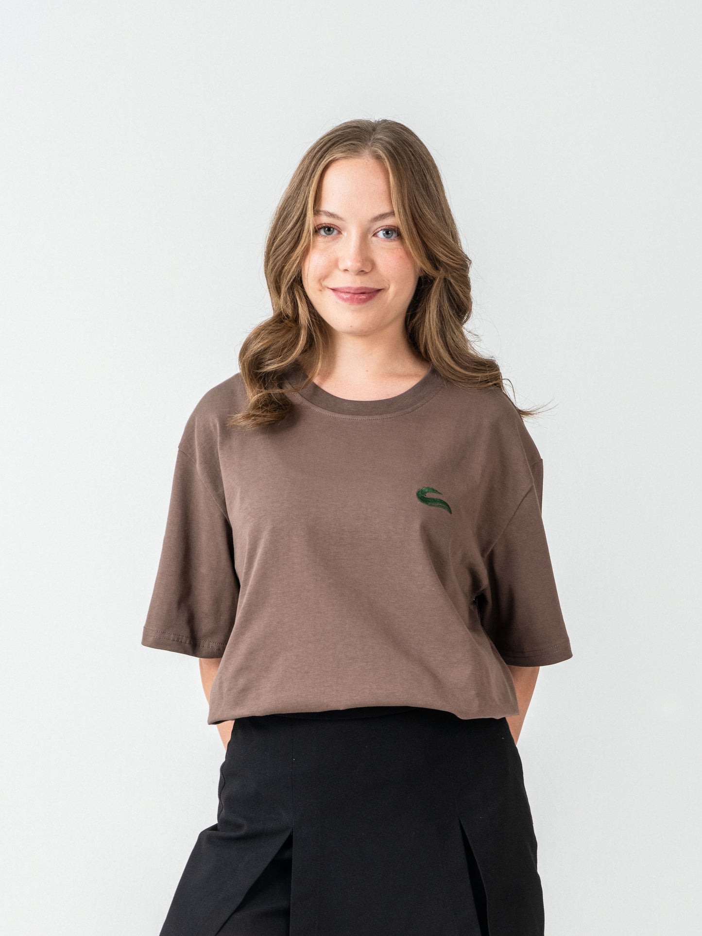 Unisex Basic Kahve Oversize T-shirt