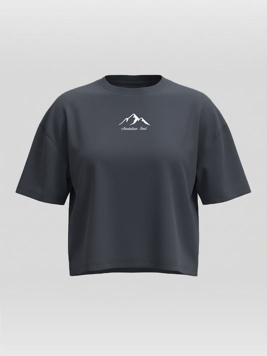 Kadın Oversize Lacivert Anatolian Soul Crop T-shirt